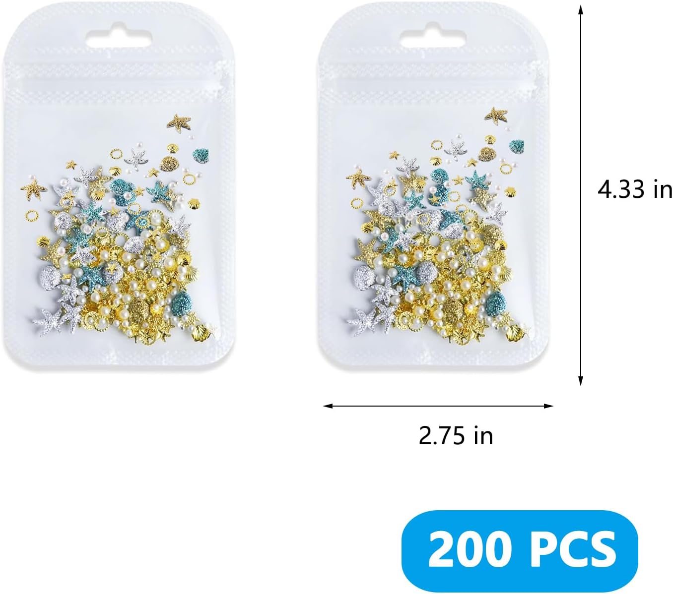 200Pcs Starfish Nail Charms Gold Blue Resin Shell Studs for Summer Nails Tropical Sea Shells Gems Nail Art Decorations Beachy Star Fish for Women Beach Manicure DIY Craft and Jewelry