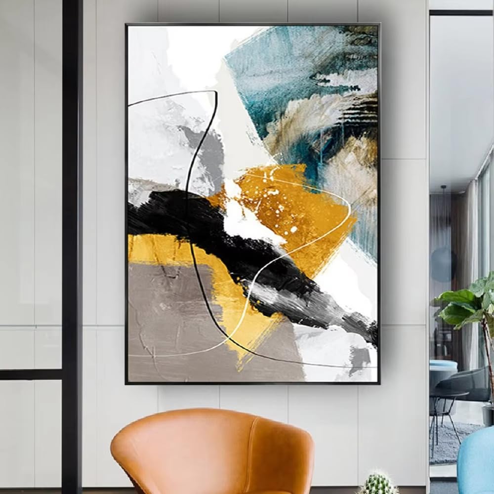 IHHGNB Large Art Abstract Poster Print Artwork Painting Gold Blue Texture Canvas Art Mural for Home Living Room Decor(70x100cm(28x39in)/No frame)