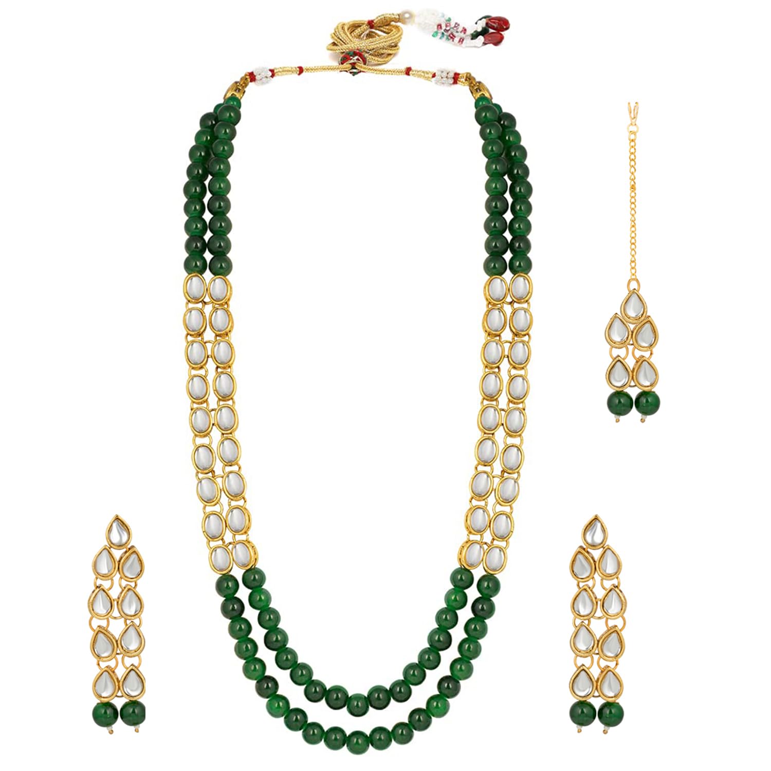 Peora 18K Gold Plated Kundan Faux Bead Layered Long Necklace Earring Mang Tikka Traditional Jewellery Set for Women Wedding (B07PH6WKSY) Amazon Price History, Amazon Price Tracker