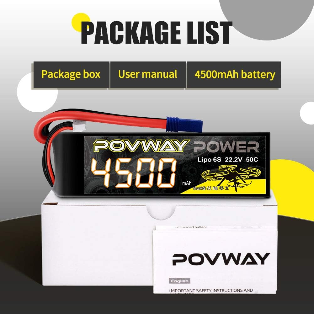 4500mAh 22.2V 50C 6S Lipo Battery with EC5 Plug for X Class Drone Racing 70MM 8MM 90MM EDF RC Quadcopter Airplane Helicopter Car Truck Boat RC Hobby