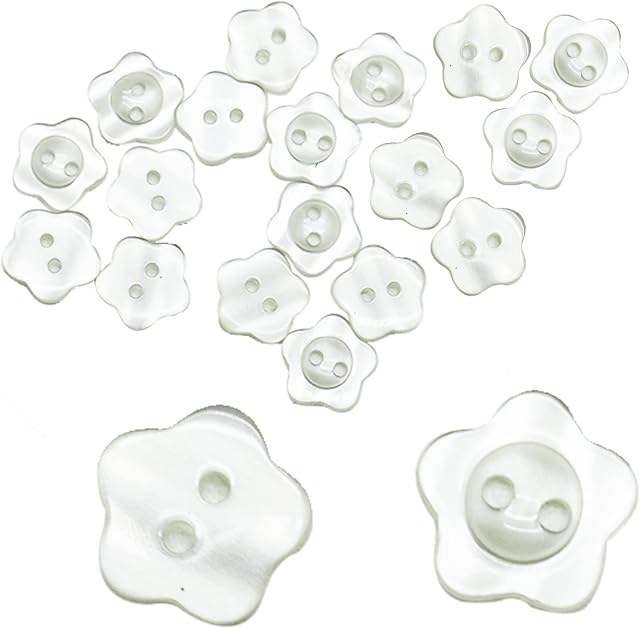 SZXMDKH 50 Pieces 2 Hole Flower Resin Button Cardigan Resin Button Pearlescent Sewing Button Baby Resin Button for Sewing Crafting Replacement Needlework Craft Embellishments (White)