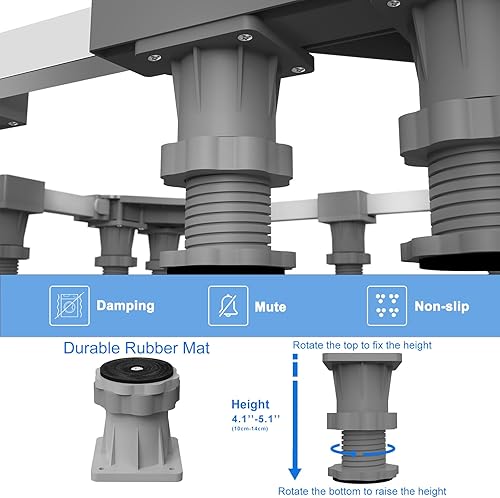 Miniatura 4 de Mini soporte para nevera, pedestal de lavandería de 29 pulgadas de ajuste universal, soporte ajustable para lavadora y secadora con 16 pies fuertes,