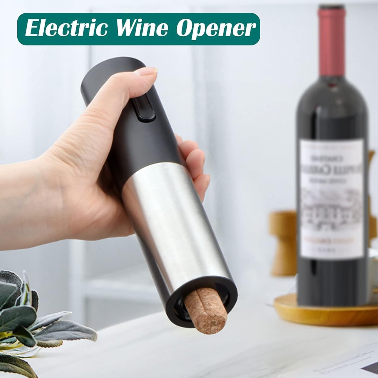 Electric Wine Opener Set Rechargeable - 4-in-1 Automatic Bottle Corkscrew, Automatic Corkscrew Professional Wine Opener, Wine Vacuum Stopper, Wine Pourer and Foil Cutter