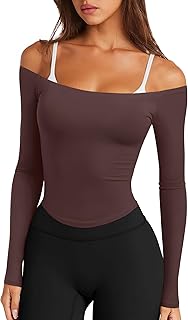 Womens Sexy Off The Shoulder Long Sleeve Workout Tops Strapless T Shirts Crop Top Casual Fall Outfits