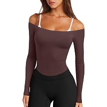LASLULU Womens Sexy Off The Shoulder Long Sleeve Strapless Workout Crop Top