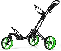 Vista 9 de Tangkula Carrito de golf con rueda delantera giratoria de 360°, carrito de golf plegable de aluminio de 3 ruedas, carrito de golf con correa