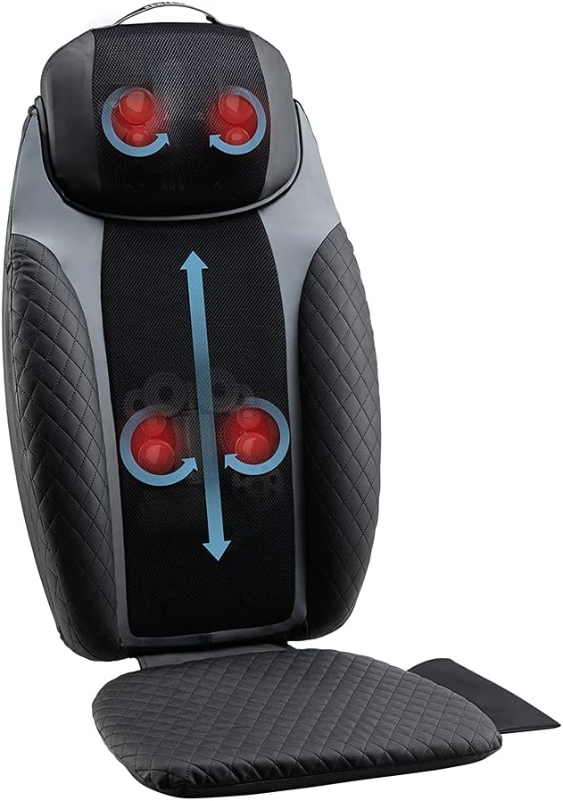 2-in- Shiatsu Massage Cushion and Cordless Body Massager, Removable Cordless Massage Pillow, Heat and Vibrating Massage Pad for Home or Office, 1 Count