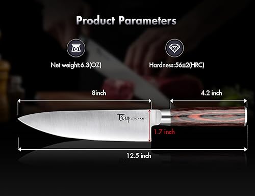 Miniatura 5 de Cuchillo de chef japonés, cuchillo de cocina profesional ultra afilado de 8 pulgadas, cuchillo de corte de acero inoxidable de alto carbono con