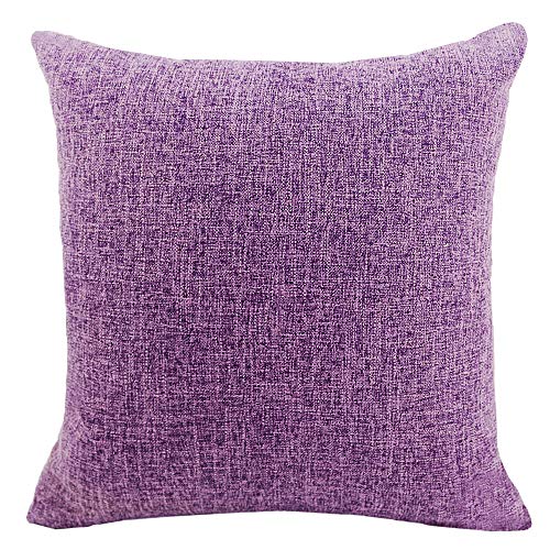 DimaiGlobal Funda de Cojín Algodón de Lino de Color sólido Square Decorativos Felpa Throw Funda de Almohada para Hogar Dormitorio Sofá Coche Cama Fundas de Cojines Púrpura 65X65CM