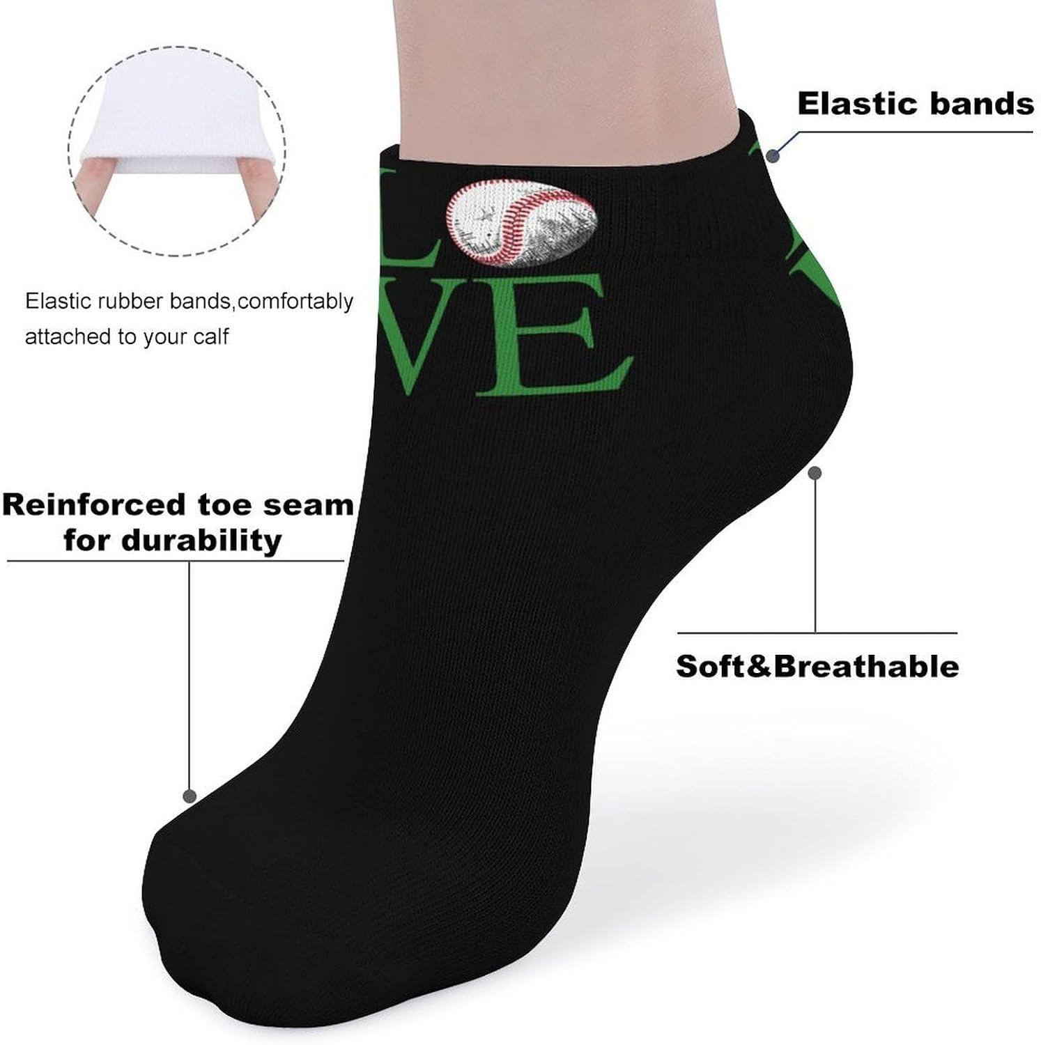 Love Baseball Ankle Socks for Men Women Low Cut Crew Sock Casual Sports Clothing