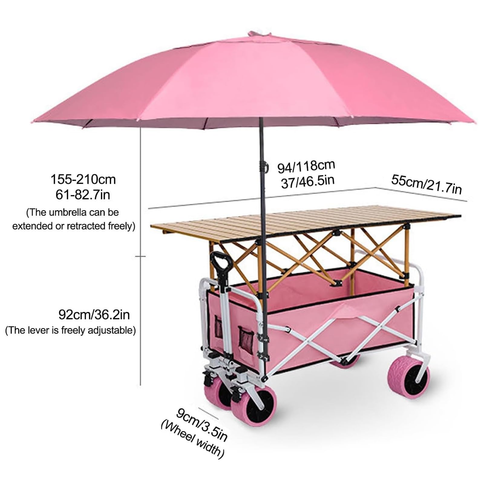 Carrito de Venta Plegable para Exteriores con Toldo y Ruedas, Puesto Móvil Comercial para Mercados, Venta Ambulante, Camping y Eventos(Black,118cm/46in)