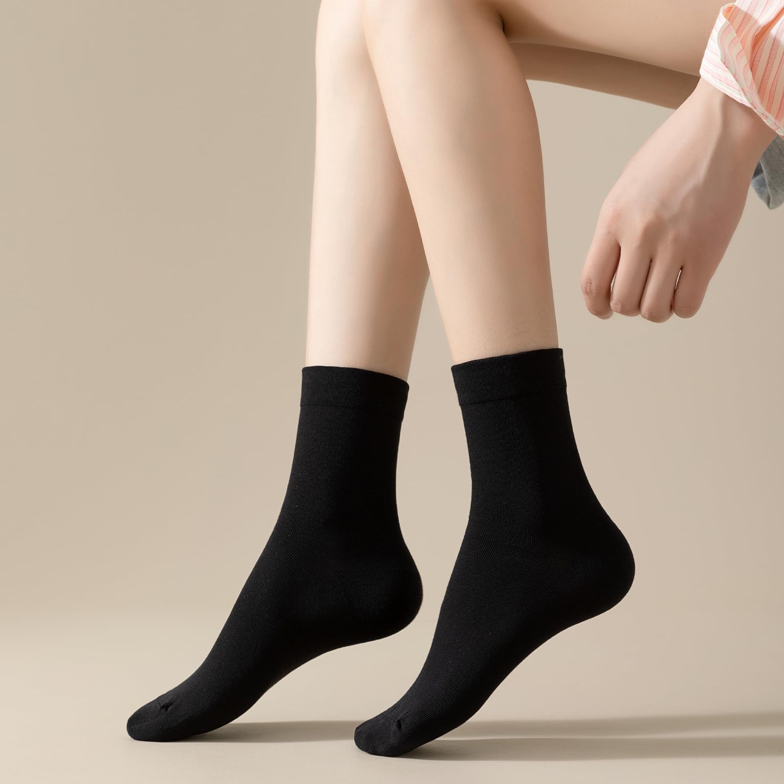 PADFOM Calcetines finos de algodón para mujer, calcetines de algodón suave para mujer, calcetines por encima del tobillo, 6 pares, talla 6-11