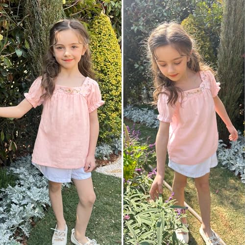 Curipeer Toddler Girls Shirt Summer Casual Puff Short Sleeve Blouse Tops for Baby Girl3