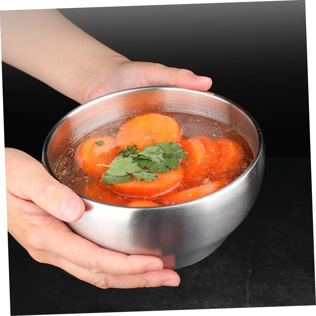 SOLUSTRE 4Pcs Double Layer Stainless Steel Bowls Unbreakable Soup and Noodle Bowls for Rice Vegetables and More Kitchen and Restaurant Use