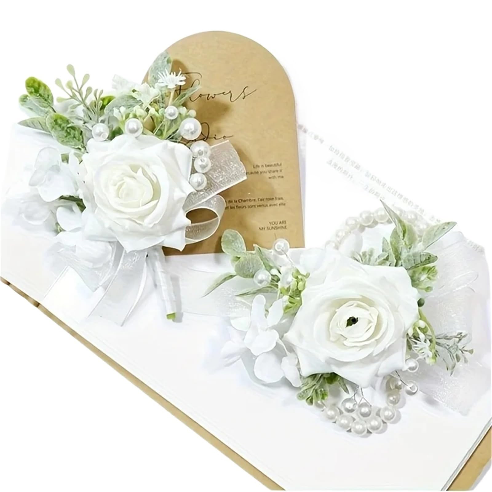 Ansteckblume BräUtigam Künstliche Rosenblüten, künstliche weiße Ansteckblume, Boutonniere, Handgelenksblumen, for Hochzeit, Geburtstag, Brautdekoration | 2pcs Set
