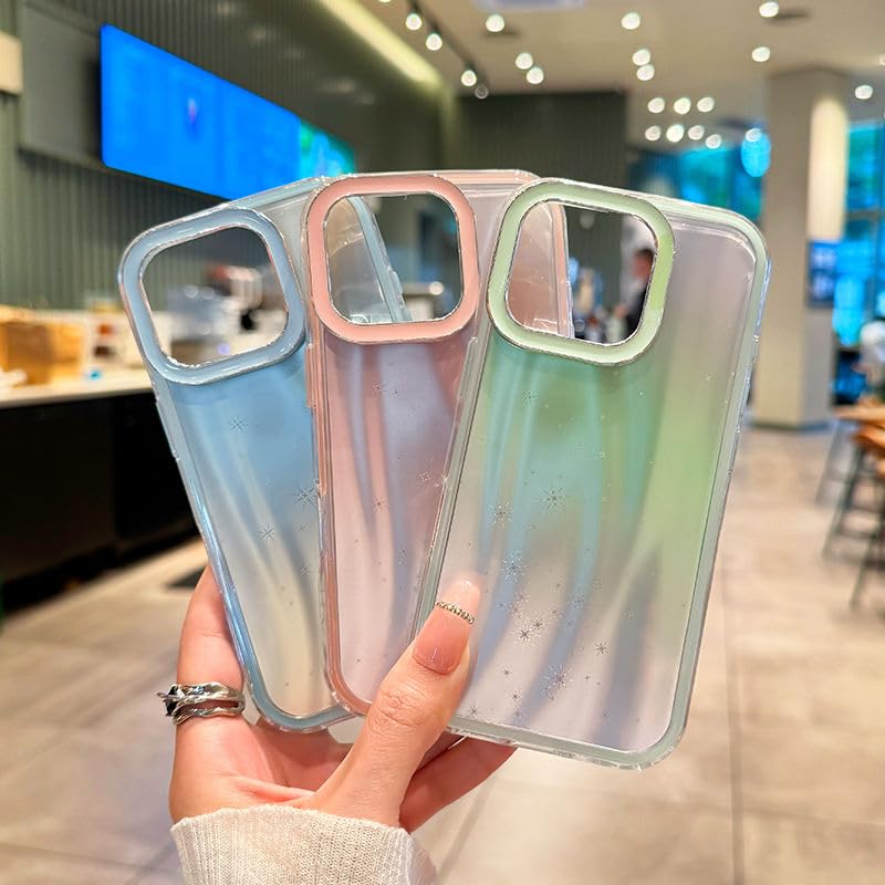 Image of VONZEE Compatible for iPhone 15 Plus 6.7'' Case Bling Star Gradient Shiny Colorful Case with Full Camera Protection Shockproof Case PC+TPU Glossy Shiny Cover for Girls Women,Green