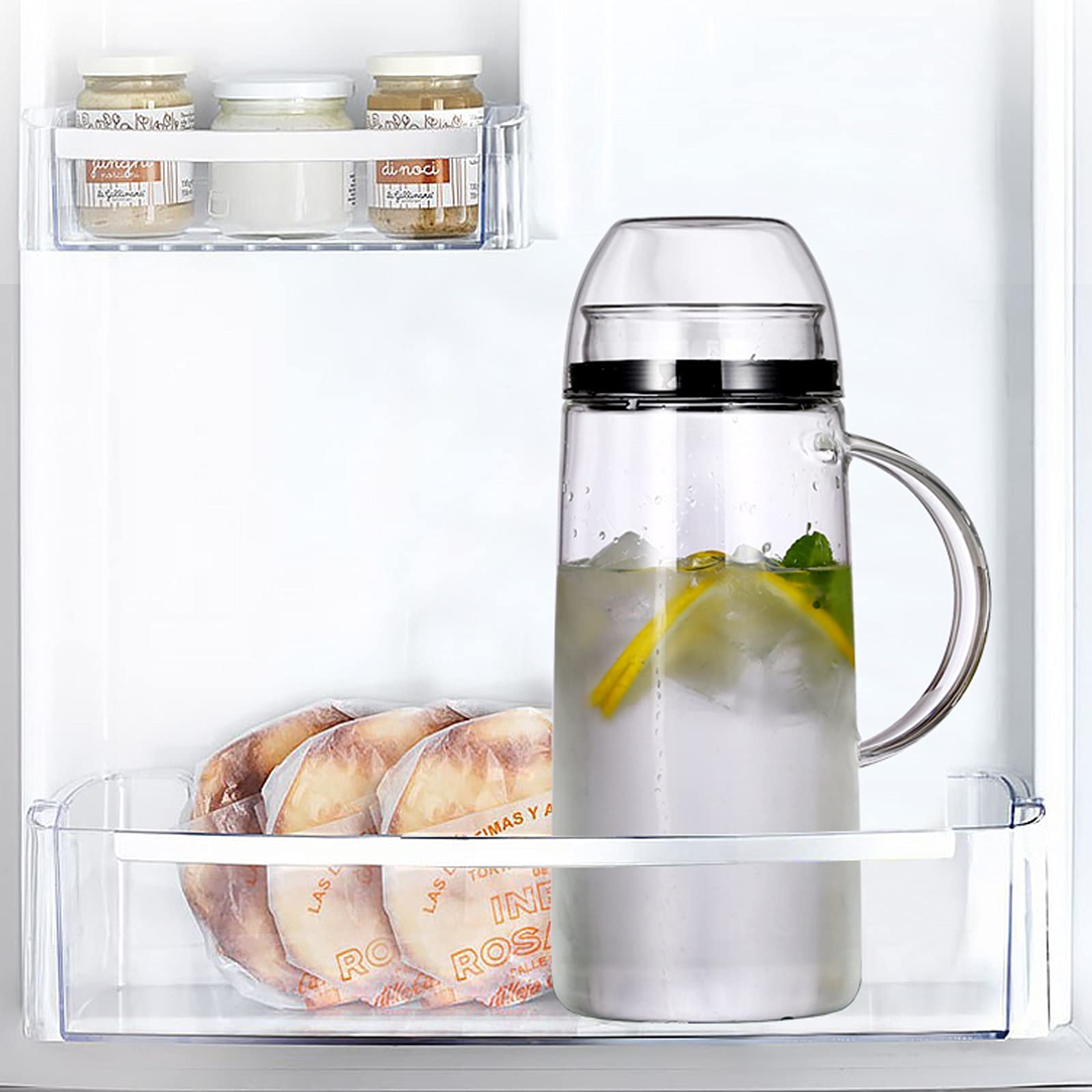 Jarra Agua Fria Jarra de vidrio de gran capacidad con mango y tapa de la jarra a prueba de polvo sellada con anillo de sellado de silicona para leche, jugo, bebidas caseras Jarra Agua Detox Frutas