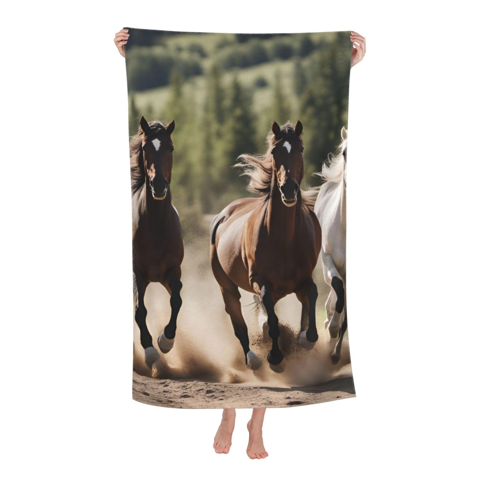 NImongt Three Running Horses Print Oversized Adult Beach Towel For Travel Weekend Getaways Festivals Camping Trips
