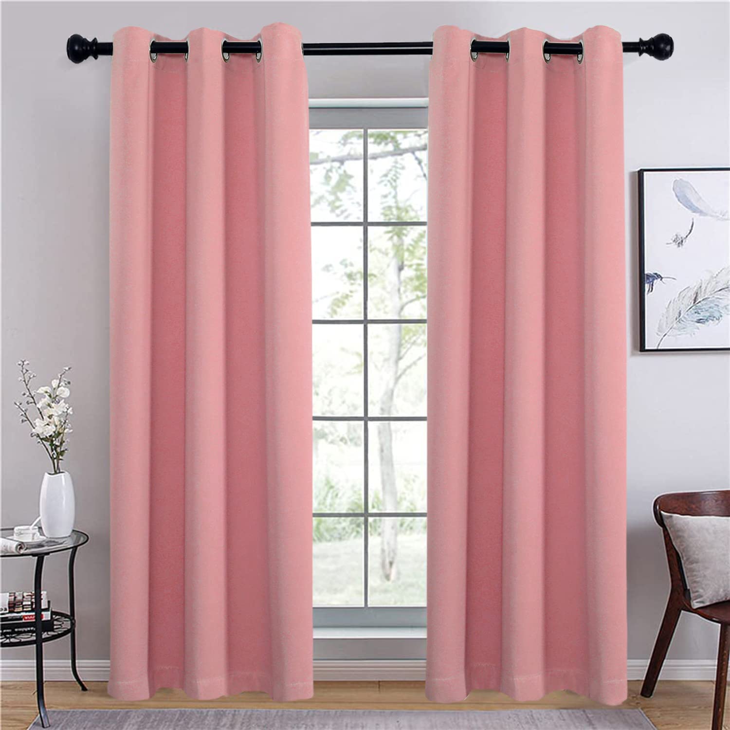 Zasłona – zasłona termiczna, zaciemniająca, redukcja hałasu, lekka, miękka, do salonu, sypialni, na drzwi – koralowa róża – 220 x 272 cm