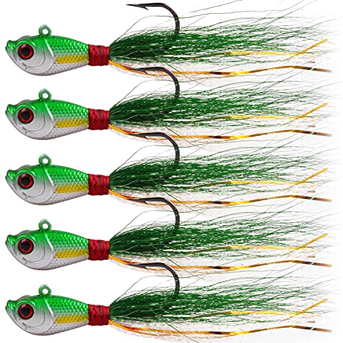 OROOTL Bucktail Jigs Saltwater Hair Jigs, 5 Pack Bucktail Lures