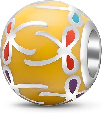 GEMDAZZ 925 Sterling Silver Mix Enamel Charm Beads, Fits European Style Bracelet, Gift for Wife Daughter Mom Birthday Valentines