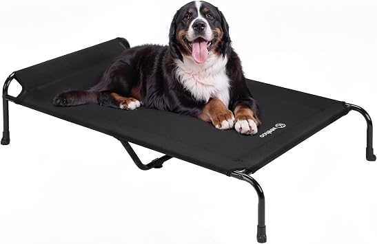 Veehoo L Original Elevated Dog Bed - Outdoor Raised Dog Cots Beds for Large Dogs, One-Sided Extra Large Raised Cooling Pet Bed Off Ground, Non-Slip & Breathable, Black 53" L x 33" W x 7.9" Th
