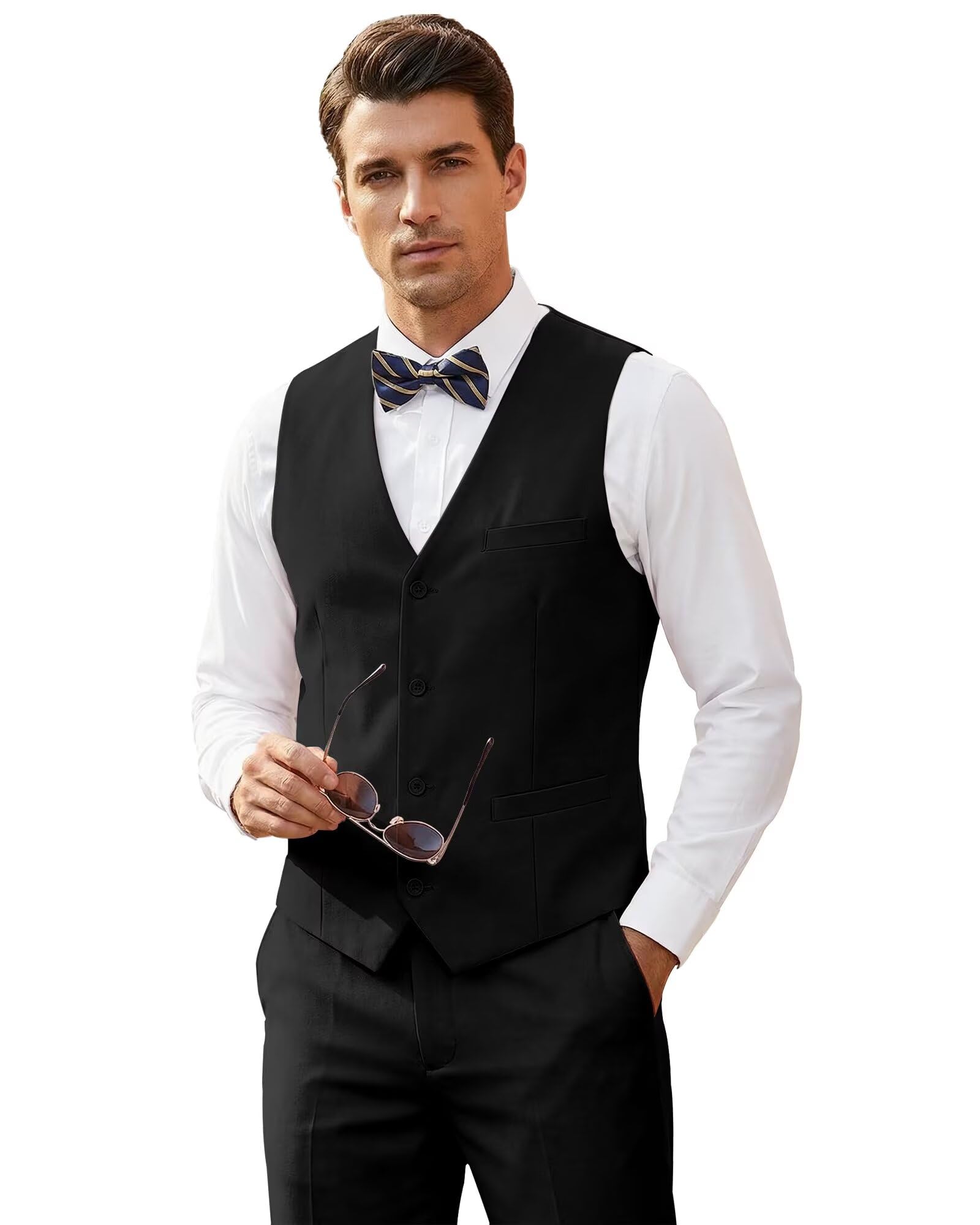 joylyjome Men's Suit 2 Pieces Suit Set,Slim Fit Formal Bussiness Wedding Suit Vest Pants for Men-picture-15
