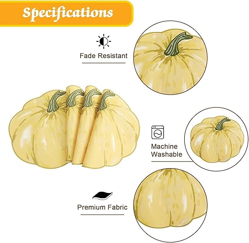 Miniatura 3 de Simplebrand Juego de 4 manteles individuales con estampado de calabaza amarilla para cocina, resistentes a las manchas, protegen la mesa del