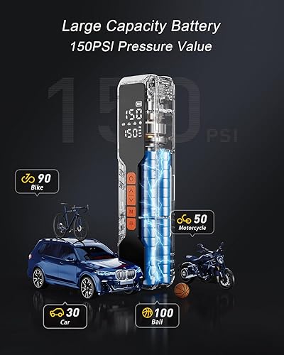 Miniatura 2 de Inflador de neumáticos, compresor de aire portátil, bomba de aire 6X para neumáticos de automóvil, inflador de neumáticos portátil de 150 PSI y 5400