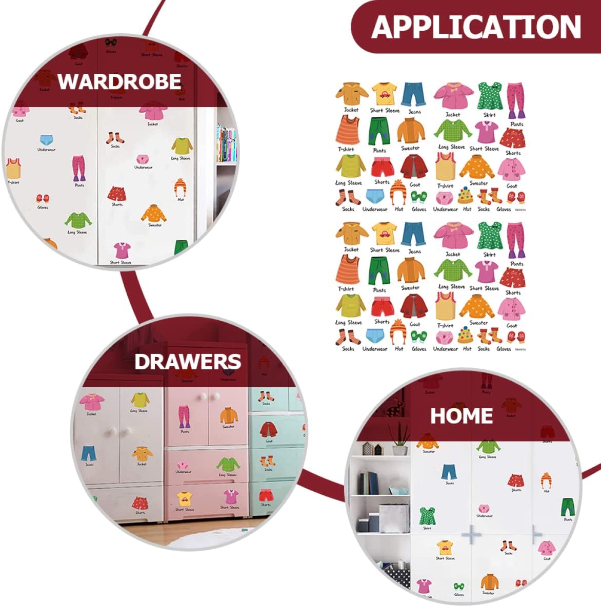 5sets Removable Wardrobe Stickers for Boys and Girls Clothing Decals Pictures Text for Easy Organization of Labels for Dresser Bedroom Decor