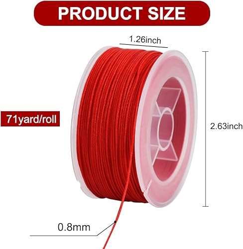 Miniatura 2 de TONIFUL Cordón de nailon rojo de 0.031 in x 70 yardas para hacer pulseras y joyas, macramé encerado, cordón de cordón encerado, hilo de cuentas a