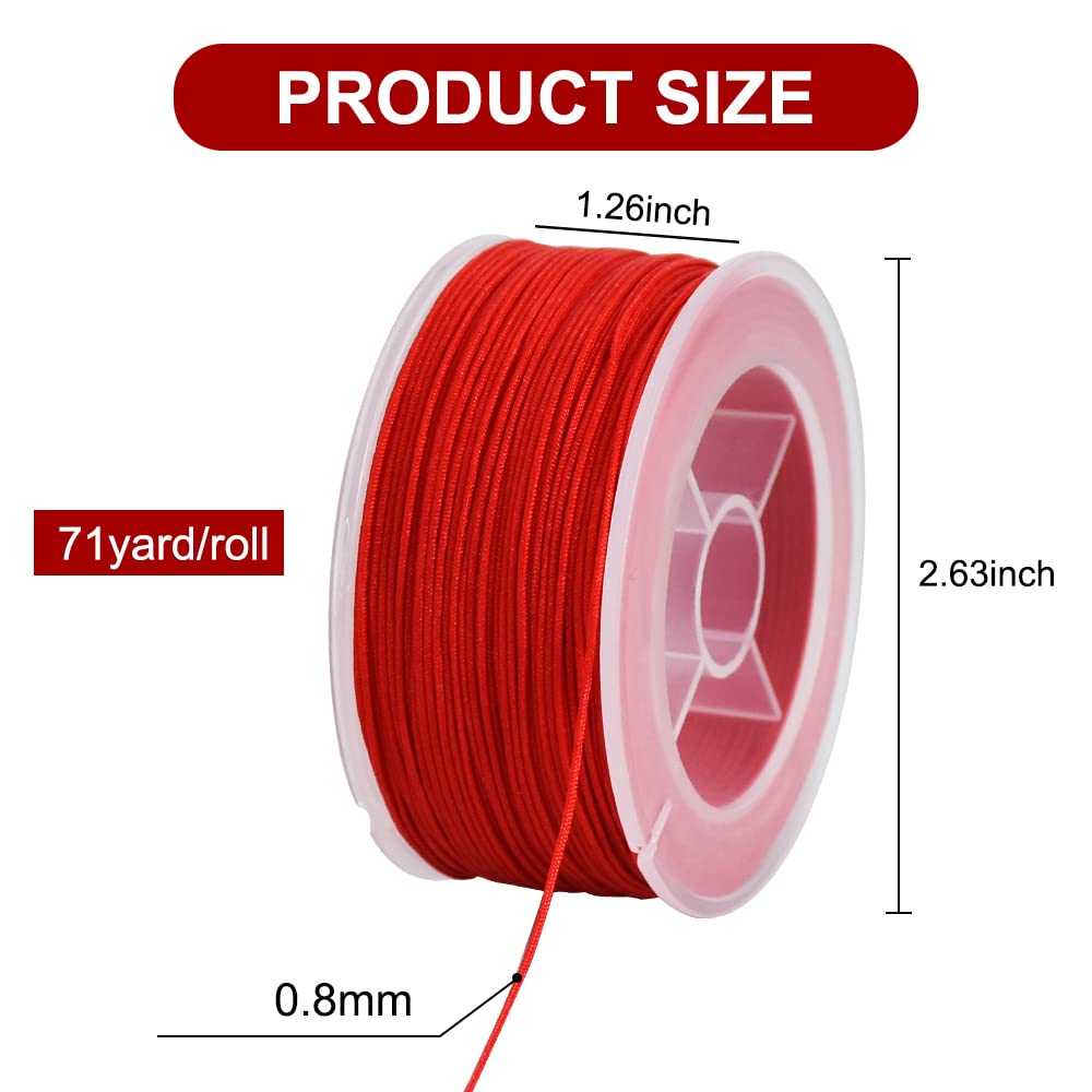 TONIFUL 0.8mm x 70 Yards Red Nylon Cord Satin String for Bracelet Jewelry Making Rattail Macrame Trim Cord Necklace Bulk Beading Thread Kumihimo Chinese Knot Craft - Image 2