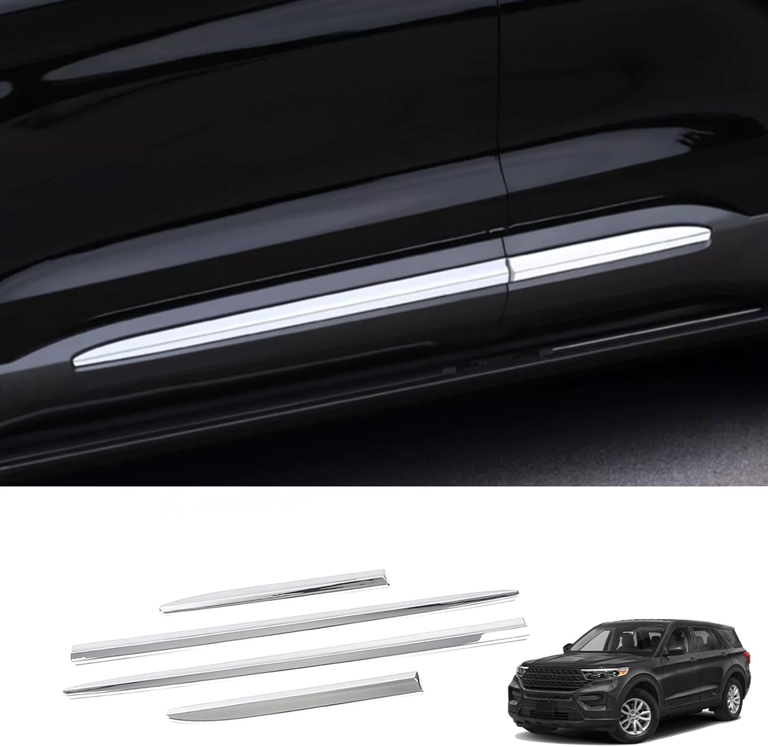Car Accessories Exterior Body Door Side Molding Cover Trim (Glossy Black) Fit for Ford Explorer 2020 2021 2022 2023 ABS 4 PCS