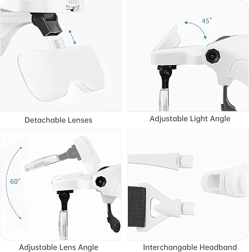 Miniatura 6 de ARTDOT Lupas con luz para kits de arte de diamantes, 5 lentes reemplazables para lupa con 4 luces LED y brillo ajustable para accesorios de pintura