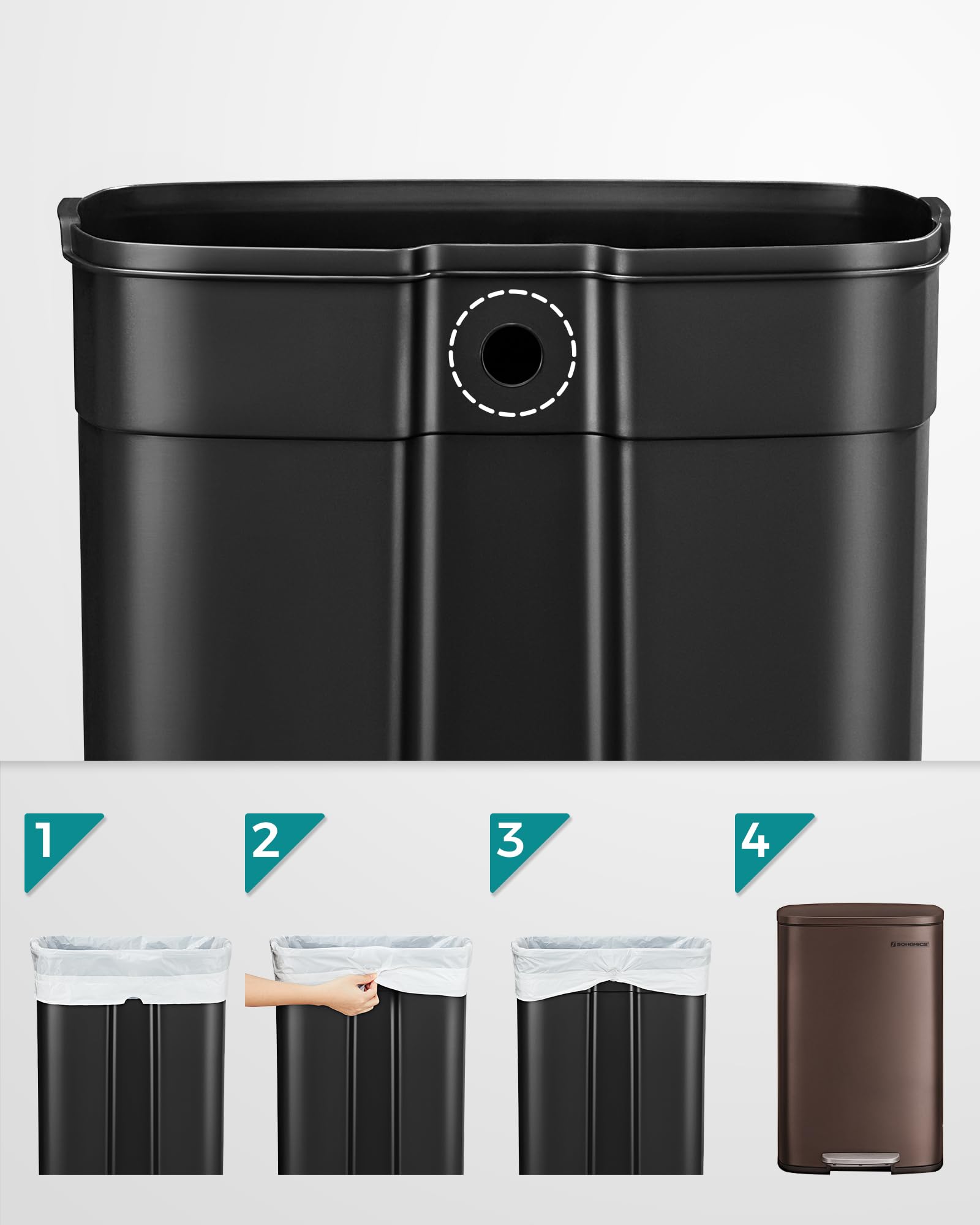 SONGMICS prullenbak - pedaalemmer - 40 liter - afvalbak - afvalemmer SONGMICS prullenbak - pedaalemmer - 40 liter - afvalbak - afvalemmer