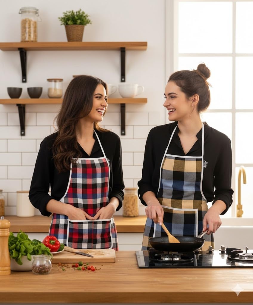 - CASA-NEST Waterproof Cotton Kitchen Apron with Front Pocket (Multicolour) Set of 2