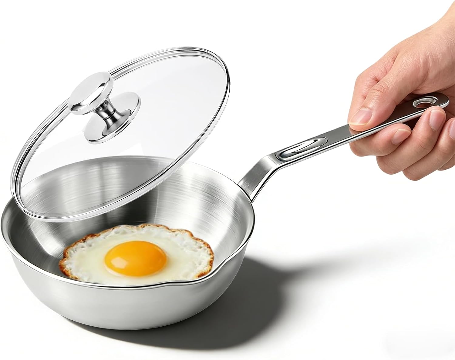 Egg Pan 316 Stainless Steel Small Frying Pan with Lid,4.7Inch Mini Skillet