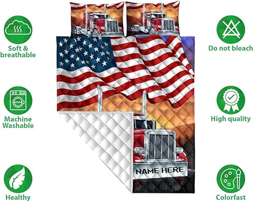 Miniatura 2 de OhaPrints Manta y fundas de almohada con nombre personalizado, diseño de camión rojo, bandera estadounidense estadounidense, patriota, regalo para