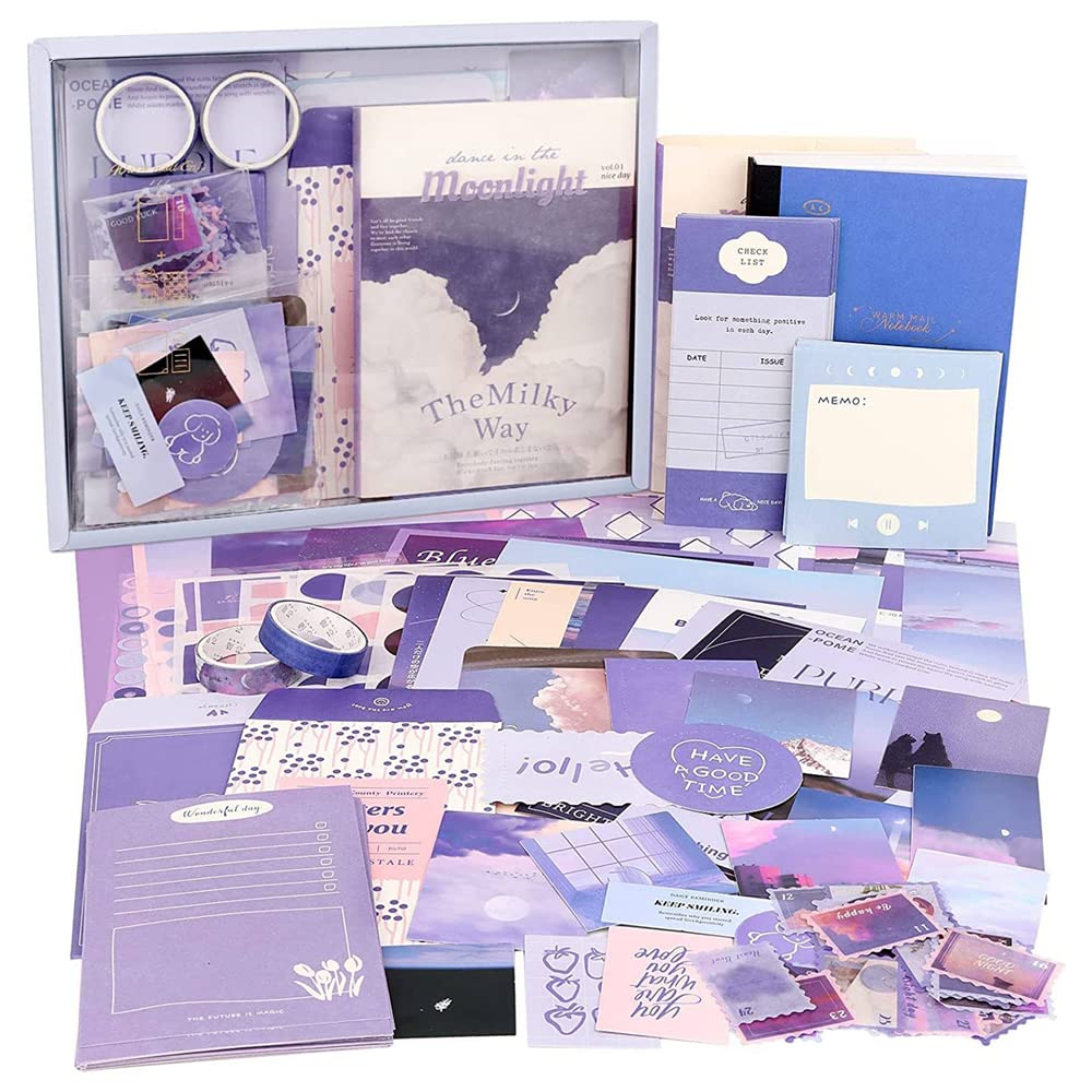 351 Pcs Vintage Aesthetic Scrapbooking Supplies, Junk Journal Kit for Bullet Journaling, Stationery, A6 Grid Notebook, DIY Gift for Teen Girl Kid Women