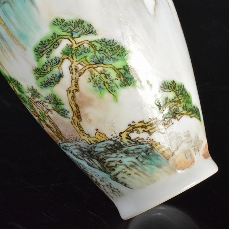 中国 中国景徳鎮製款 薄胎 粉彩漢詩山水文瓶 中国