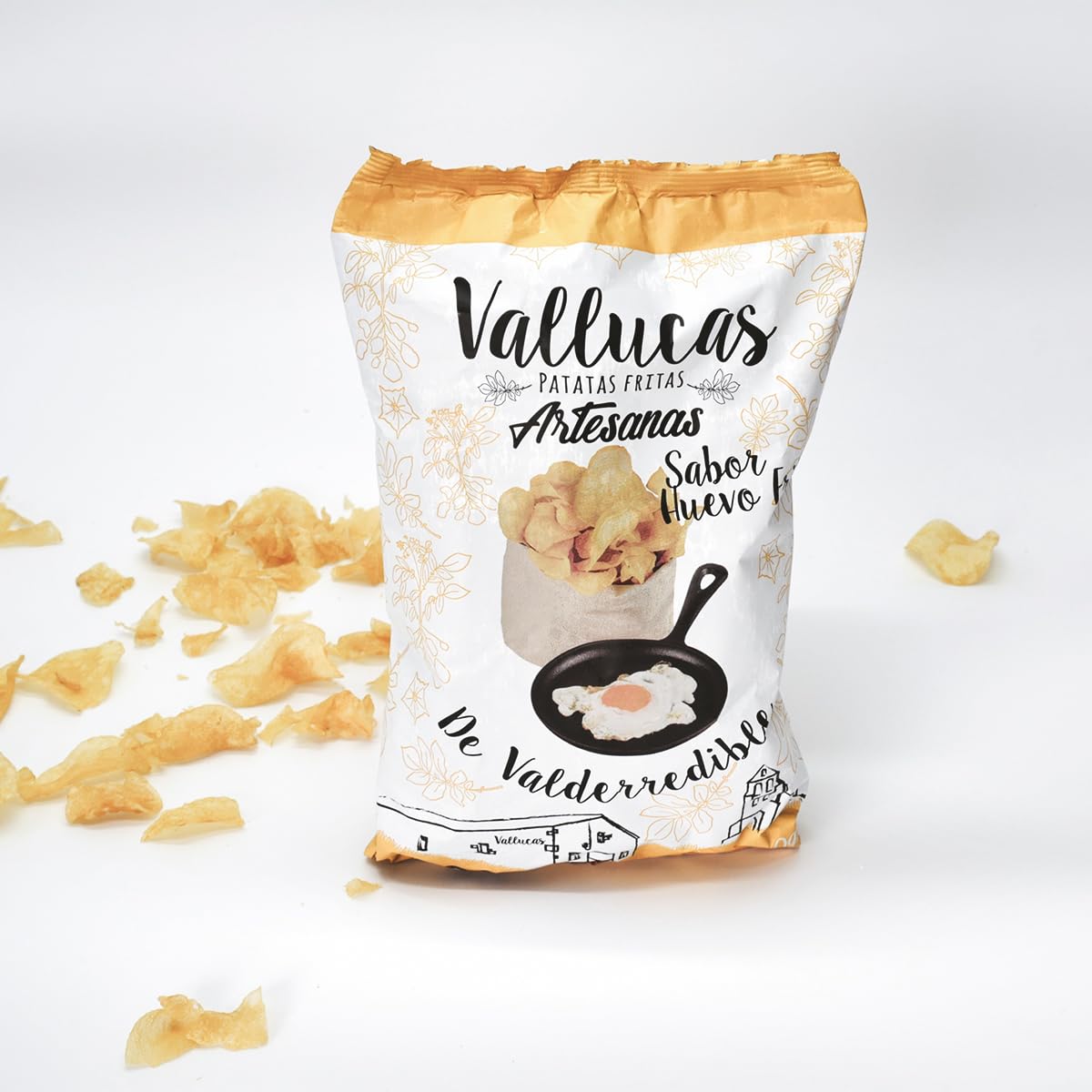 VALLUCAS Patatas Fritas Chip de Valderredible, Sabor Huevo Frito, Sin Gluten, PACK 6 bolsas de 140 g