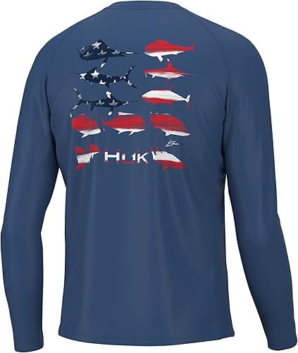 HUK Hombres Pursuit Hogzilla Camiseta de pesca de manga larga de alto rendimiento con protección solar +30 UPF, color rosado concha marina, talla S