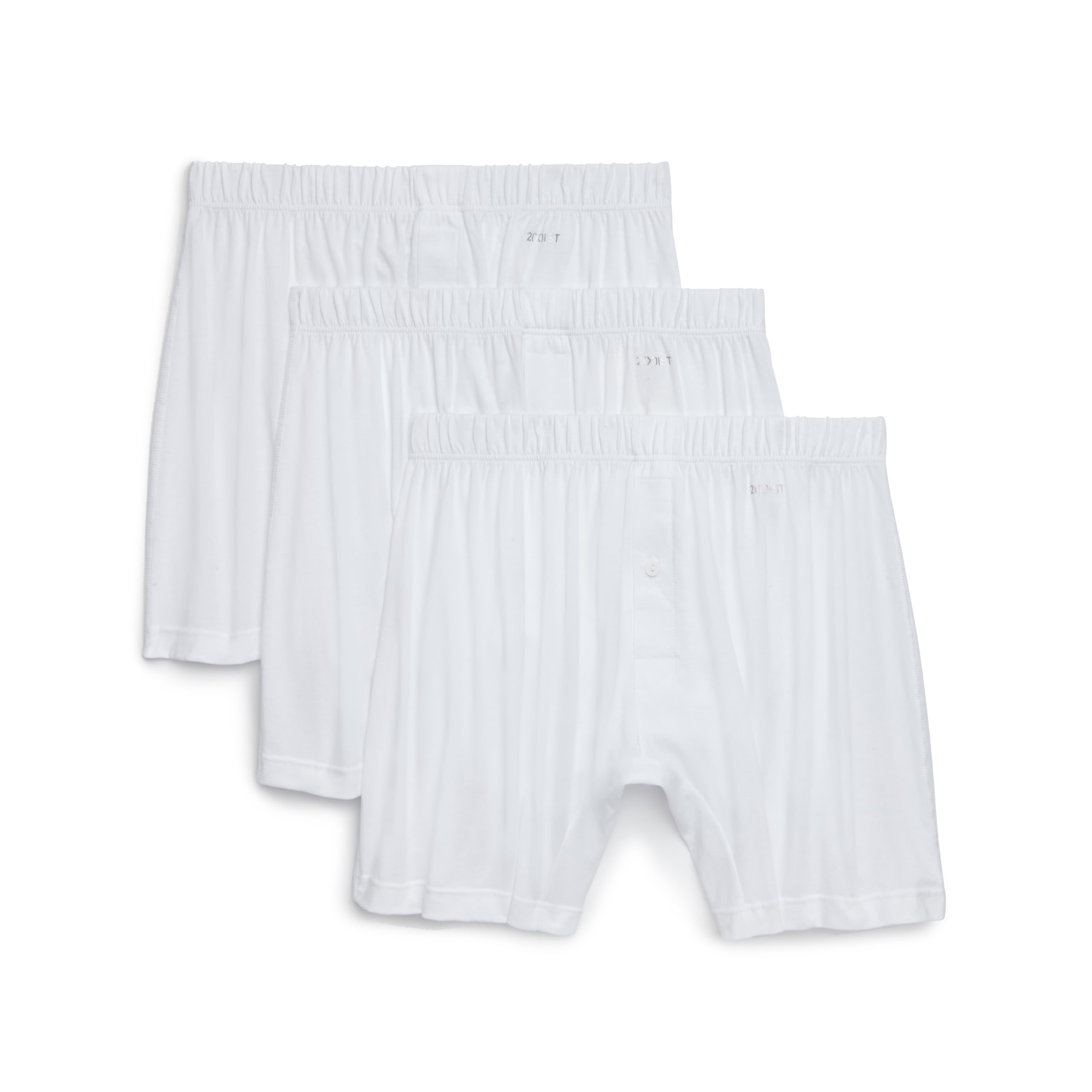 2(X) IST Men's Pima Cotton Knit Boxer 3-pack, White 3-pack, M