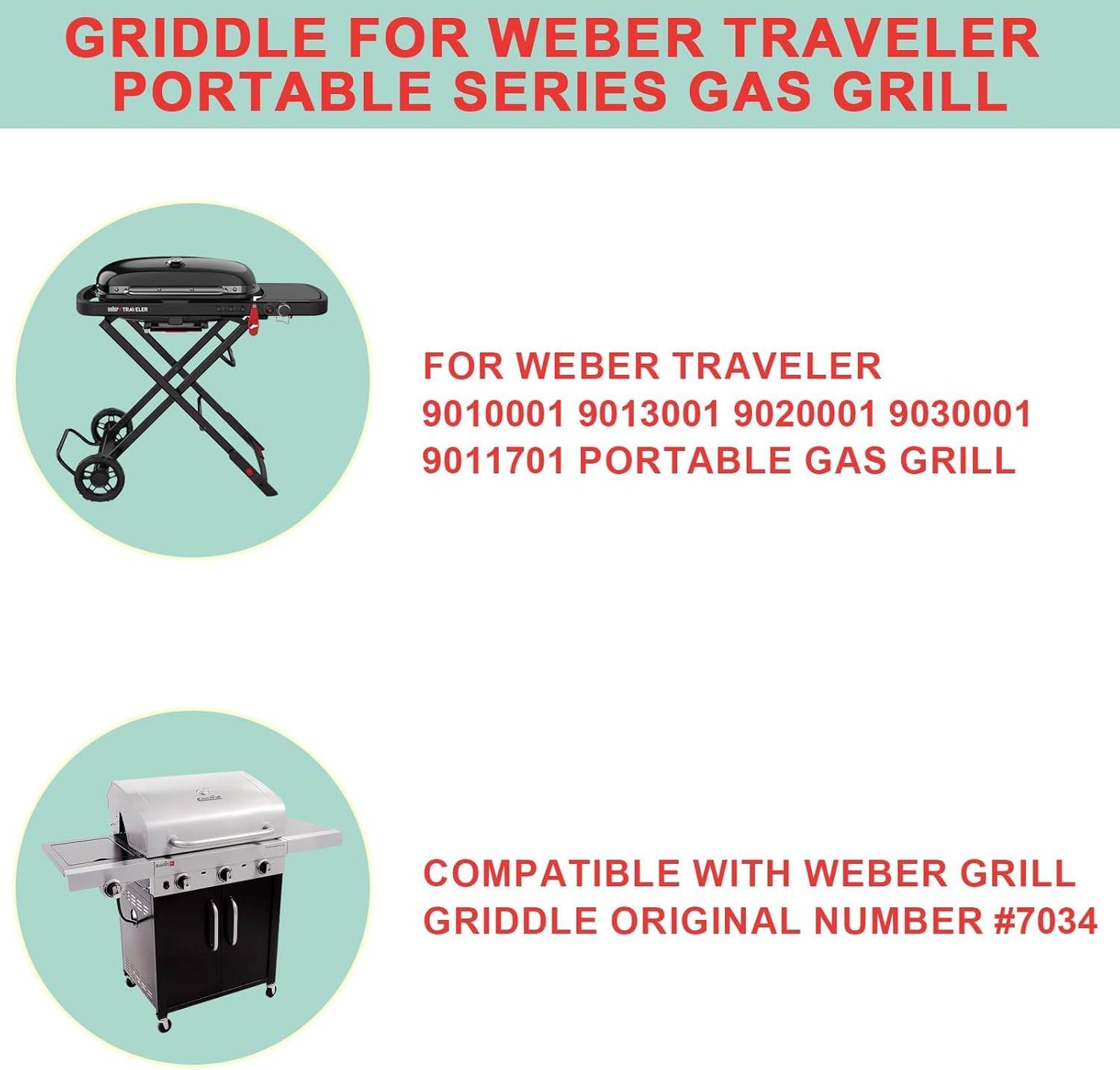 Cast Iron Griddle for Weber Traveler Portable Series Gas Grill 9010001 9013001 9020001 9030001 9011701, Reversible Griddle Insert Replacement Parts for Weber Traveler Grill Accessories with Carry Bag