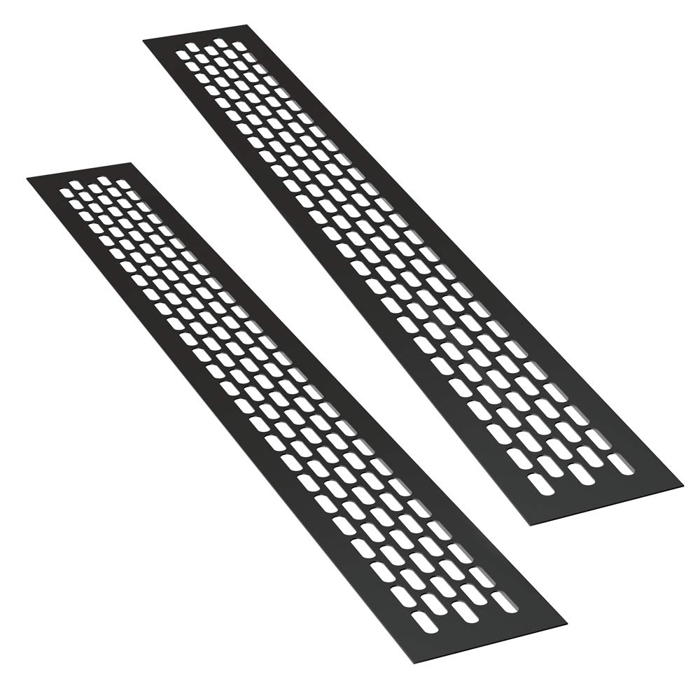 sossai® Aluminium ventilation grille - Alucratis (2 pieces) | Rectangular - Dimensions: 48 x 6 cm | Colour: Black | Ventilation