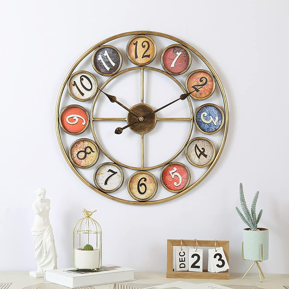 24” Metal Number Large Wall Clock, Mute Creative Vintage