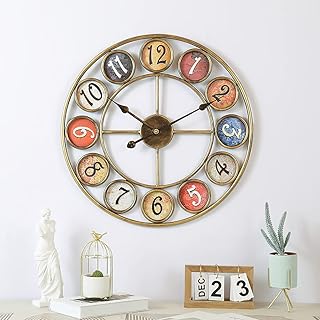 24â€ Metal Number Large Wall Clock, Mute Creative Vintage Silent Wall Art Clock Industrial Gear Clock, Indoor Silent Non Ticking Large Round Decorative Clock for Living Room, Kitchen, Home, LoftÂ 