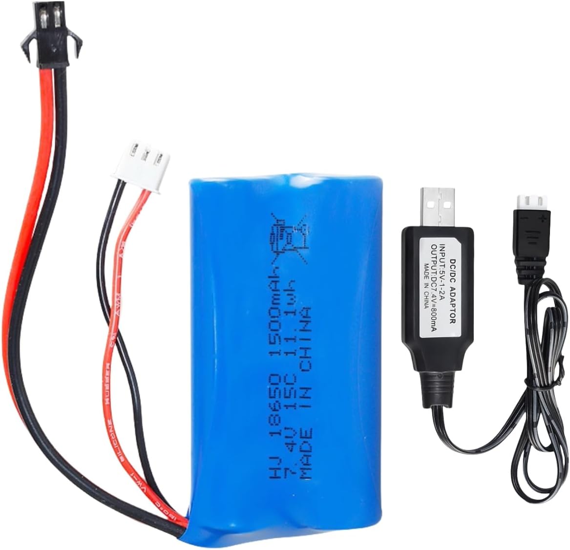 7.4V 1500mAh Rechargeable Li-ion Battery Pack with SM-2P Joint and USB Charging Cable for Double Sided RC Stunt Car Small RC Boat Tumbling Amphibious RC Car RC Truck RC SUV high Speed car