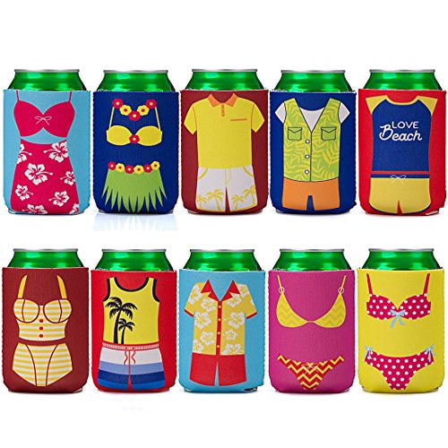 Avery Barn 10pc Mixed Design Fun Outfit Theme Neoprene Zipper Sleeve Insulated Beer Can Covers - Set 2: Summer Lovin