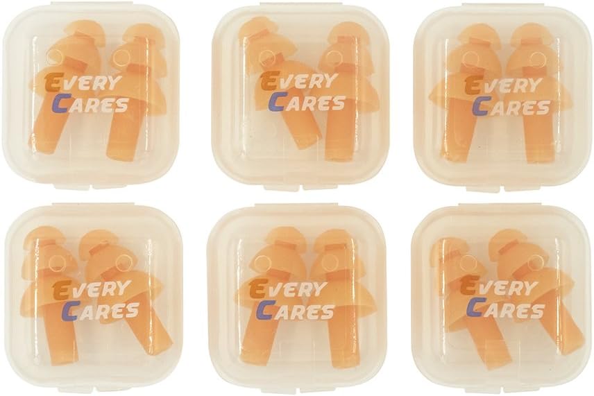 Every Cares Silicone Swimming Earplugs, 6 Pairs, Comfortable, Waterproof, Ear Plugs Swimming Showering Case